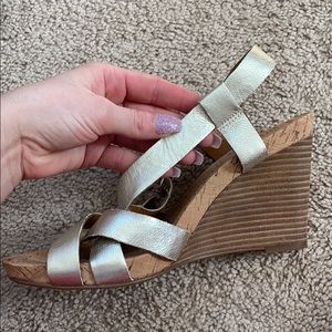New Franco Sarto Pewter Gold wedge sandals